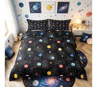 Loussiesd Galaxy Duvet Cover Set 3Pcs Single Size Reversible Planet Bedding Out Space Comforter Cover for Kids Boys Girls Bedding & Linen Room Decoration