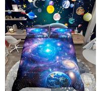 Loussiesd Galaxy Duvet Cover Starry Sky Constellation Single Bedding Set Blue Purple Planet Comforter Cover for Boys Girls Kids Room Decor Milky Way Outer Space Bedspread with 1 Pillowcase