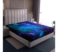 Loussiesd Galaxy Fitted Sheet 100% Microfiber Breathable Universe Starry Sky Space Only Bedsheet No Pillowcases Fitted Sheets Luxury Single Size(90 x 190+30cm)
