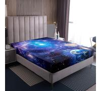 Loussiesd Galaxy Fitted Sheet Starry Sky Constellation Bedding Set Blue Purple Planet Bed Sheet Set for Boys Girls Kids Room Decor Milky Way Outer Space Bed Cover Deep Pocket Single