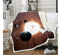 Loussiesd Galaxy Fleece Throw Blanket for Bed Sofa Universe Planet Print Sherpa Blanket Outer Space Themed Plush Blanket Room Decor Starry Sky Fuzzy Blanket Double 60"x79"