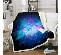 Loussiesd Galaxy Fleece Throw Blanket Universe Galaxy Outer Space Geometric Grid Circle Stripes Plush Blanket Planets Astronomy for Sofa Bed Couch,Blue Baby 30x40 Inch