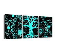 Loussiesd Galaxy Life Tree 3 Piece Canvas Wall Art for Living Room 40X30cm3pcs Sun Moon Office Wall Decor Artwork Postersative Teal Boho Exotic Bathroom Wall Art Astrology Space Wall Painting