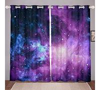 Loussiesd Galaxy Window Treatments Starry Sky Window Curtain Purple Blue Outer Space Curtains for Girls Children Teens Women Chic Milky Way Bedroom Decor Drapes W46*L54