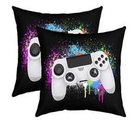 Loussiesd Gamepad Cushion Covers 2 Pack 55x55cm White Multicolored Modern 3D Print Game Controller Pillow Cover for Home, Office, Car, Parties, Holidays