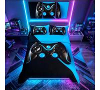 Loussiesd Gamepad Duvet Cover Black Blue Game Controller Decor Comforter Cover Junior/Cot Bed for Boys Girls Teens Room Decor Bedding Set Kids Youth Sci-Fi Style Videogame Joysticks Bedspread 2Pcs