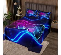 Loussiesd Gamepad Set Trapunta per Ragazzi Gamepad Trapunta per Bambini Ragazzi Video Game Decor Copriletto Colorato Moderno Controller Camera Trapuntato Decor 2 Pezzi Taglia Cerniera170X230cm