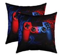 Loussiesd Gamepad Throw Pillow Covers 18"x18" Set of 2 Soft Gaming Pillow Cases Cushion Covers For Living Room Bedroom Game Sports Blue and Red Frog Style Decorative Throw Pillowcases for Sofa Chair