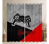Loussiesd Gamer Curtains for Bedroom Boys Game Room Darkening Curtain Gamepad Home Decor Player Gaming Thermal Insulated Window Drapes Teens Kids 2 Pieces Grommet Treatment Black Red Grey W66 x L72