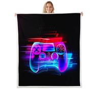 Loussiesd Gamer Fleece Throw Blanket for Teens Boys Kids - Red Blue Gradient Neon Gaming Video Game Sherpa - Soft Lightweight Fuzzy Plush for Sofa Bed Single 50"x60"