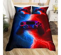 Loussiesd Gamer Gaming Bedding Sets Junior/Cot Bed,Lightnings Gamepad Youth Duvet Cover, Video Games Comforter Cover for Kid Teens Boys Man, Modern Bedroom Decor 2 Pcs Bedding Set,Red Blue