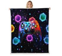 Loussiesd Gamer Sherpa Blanket Gaming for Boys Girls Video Game Throw Blanket Queen 90x90Inch Geometric Room Decor Breathable Soft Lightweight Microfiber