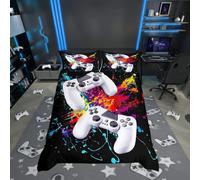 Loussiesd Games Duvet Cover Boys Watercolor Gamepad Printed Bedding Set Kids Video Game Gamepad Comforter Cover Gamer Game Controller Bedspread Cover Bedroom Collection 3Pcs King Size