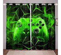 Loussiesd Gaming Curtains Drapes Kids Gamer Video Games Curtain Set for Boys Modern Game Controller Fabric Curtain Green Gamer Console Curtains W46*L54