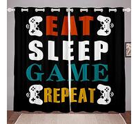 Loussiesd Gaming Curtains - Eat Sleep Game Repeat Window Curtains For Children's Bedroom, Nursery & Living Room - 2 Panels, W46*L72