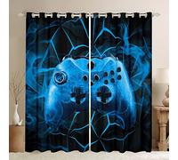 Loussiesd Gaming Curtains Kids Gamer Video Games Window Drapes for Boys Teens Modern Game Controller Window Curtain Breathable Blue Gamer Console Window Treatments Room Decor W46*L72