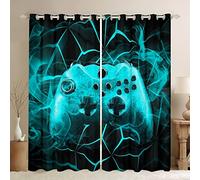 Loussiesd Gaming Curtains Kids Gamer Video Games Window Drapes for Boys Teens Modern Game Controller Window Curtain Breathable Teal Gamer Console Window Treatments Room Decor W46*L72