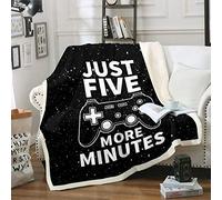 Loussiesd Gaming Sherpa Throw Blanket for Girls & Boys - Gamepad Controller Plush Blanket - Double, 60x79 Inch - Stars, Black & White