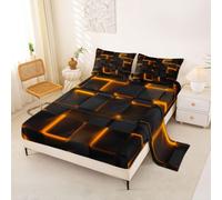 Loussiesd Geometric Bed Sheets Set King Size Beehive Bed Set Honeycomb Deep Pocket Fitted Sheet Modern Hexagon Theme Breathable Soft Lightweight Microfiber Geometrical