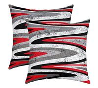 Loussiesd Geometric Bedding Red Grey Black Stripe Line Square Cushion Covers Set of 2 Set Modern Art Reversible Throw Pillow Covers Girls Decor Abstract Art Pillow Covers Home Decor Set 18x18 Inch
