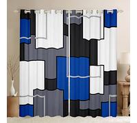 Loussiesd Geometric Curtains for Bedroom Living Room Kids Blue White Grey Black Buffalo Check Blackout Curtains(30%-50%) Geometry Dreapes Decor Stripe Line Window Treatments Modern Art W66*L90