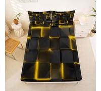 Loussiesd Geometric Fitted Sheet with 2 Pillowcases Double Size Geometrical Bed Sheets Set 16" Deep Pocket Boys Girls Beehive Bedding Teens Bedroom Decor Breathable Soft Lightweight Microfiber