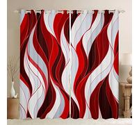 Loussiesd Geometric Red Stripe Window Curtains Stripe Swirl Line Blackout Curtains(30%-50%) Geometric Spiral Window Dreapes Stripe Swirl Line Window Treatments W46*L54