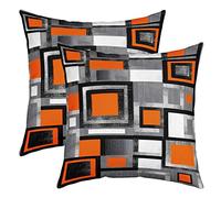 Loussiesd Geometric Reversible Throw Pillow Covers 16 x 16-Inch Kids Orange Grey Black Pillow Covers Home Decor for Buffalo Check Square Cushion Covers Set of 2 Modern Abstract Art
