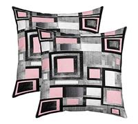 Loussiesd Geometric Reversible Throw Pillow Covers 16 x 16-Inch Kids Pillow Covers Home Decor for Pink Grey Black Buffalo Check Square Cushion Covers Set of 2 Modern Abstract Art
