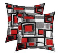 Loussiesd Geometric Reversible Throw Pillow Covers 24 x 24-Inch Kids Red Grey Black Pillow Covers Home Decor for Buffalo Check Square Cushion Covers Set of 2 Modern Abstract Art