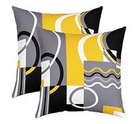 Loussiesd Geometric Square Cushion Covers Set of 2 Set Yellow Grey Black Reversible Throw Pillow Covers for Kids Decor Stripe Line Pillow Covers Home Decor Modern Striped Art 18x18 Inch