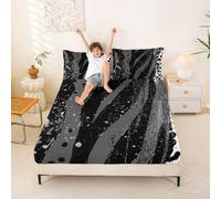 Loussiesd Geometric Striped Fitted Sheet with 2 Pillowcases Double Size Zebra Stripes Bed Sheets Set 40cm Deep Pocket Boys Girls Gray Glitter Printed Bedding Teens Bedroom Decor Soft Microfiber