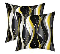 Loussiesd Geometric Throw Pillow Covers 16"x16" Set of 2 Soft White Yellow Black Grey Lines Cushion Covers for for Sofa Modern Abstract Art Decorative Pillowcases Outdoor Pillows Covers