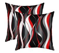 Loussiesd Geometric Throw Pillow Covers 24"x24" Set of 2 Soft White Red Black Grey Lines Cushion Covers for for Sofa Modern Abstract Art Decorative Pillowcases Outdoor Pillows Covers