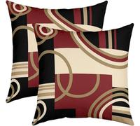 Loussiesd Geometric Throw Pillow Covers 45x45cm Set of 2 Geometry Brown Black Red Pillow Cases Cushion Covers for Living Room Bedroom Stripe Line Decor Throw Pillowcases for Sofa Couch Chair