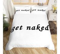 Loussiesd Get Naked Bedding Set for Men Women Couple Lover Funny Quotes Comforter Coverative Creative Words Duvet Cover Modern Black and White Bedding & Linen Single Size 2Pcs Bedclothes