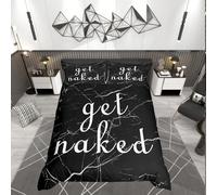Loussiesd Get Naked Duvet Cover Black and White Marble Texture Comforter Cover Funny Quotes Bedding Set For Couple Lover Men Women Modern Fashion Bedding & Linen Ultra Soft Super King Bedclothes