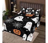 Loussiesd Ghost Bedspread 3 Pieces Double Size Halloween Themed Coverlet Set Soft Cozy Trick or Treat Lightweight Bedspread Coverlet for All Season With 2 Pillowcases Spooky Pumpkin