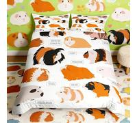 Loussiesd Ginger Brown Duvet Cover Set Single Size 2 Pieces (1 Duvet Cover and 1 Pillowcase) Guinea Pigs Rodent Breeds Print Bedding Set with Zipper Ties