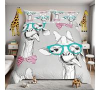 Loussiesd Giraffe Bedding Setfor Girls Girly Cute Animals Duvet Cover,Lovely Bow Deer Comforter Cover Child Kids Bedroom Quilt Cover Ultra Soft Microfiber Funny Gift Decor 2 Pcs Junior/Cot Bed