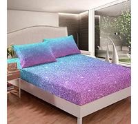 Loussiesd Girls Bed Sheet Set Colorful Glitter Girly Turquoise Teal Sheets Blue Pink Pastel Colors Bedding Set Stylish Women Fitted Sheet Bedroom 3Pcs Double Size