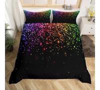 Loussiesd Girls Bedding Set Colorful Rainbow Glitter Duvet Cover Girly Chic Luxury Comforter Cover for Children Kids Teens Microfiber Modern Multicolor Trendy Room Decor Junior/Cot Bed Size