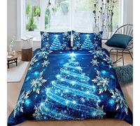 Loussiesd Girls Christmas Tree Duvet Cover Blue Xmas Theme Bedding Set Chic Winter Snowflake Comforter Cover for Girls Daughter Bedroom Decor Girly Glitter Bedspread Cover Double 3Pcs