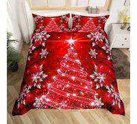 Loussiesd Girls Christmas Tree Duvet Cover Red Xmas Theme Bedding Set Chic Winter Snowflake Comforter Cover for Girls Daughter Bedroom Decor Girly Glitter Bedspread Cover Super King 3Pcs