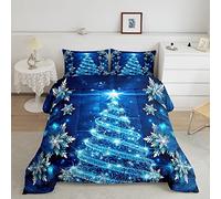 Loussiesd Girls Christmas Tree Duvet Set Blue Xmas Theme Comforter King Chic Winter Snowflake Bedding Set for Girls Daughter Bedroom Decor Soft Girly Glitter Quilted Duvet Winter Warm Bedding