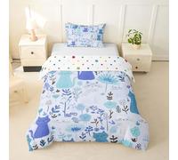 Loussiesd Girls Cute Blue Cat Duvet Cover Junior/Cot Bed Size Flower Cat Kitty Comforter Cover for Boys Girls Cartoon Animal Bedding Set 2Pcs Room Decor