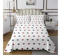 Loussiesd Girls Cute Heart Quilted Bedspread King Size Kids Teens Kawaii Hearted Love Pattern Quilted Coverlet for Women Bedroom All Season Ultra Soft White Black Coverlet Set Microfiber Duvet