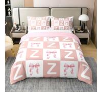 Loussiesd Girls Cute Pink Bow Duvet Cover 100% Cotton Super King Size Bowknot Comforter Cover for Boys Girls Princess Bow Bedding Set 3Pcs Initial Letter Z Room Decor