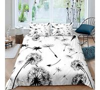 Loussiesd Girls Dandelion Comforter Cover Botanical Floral Print Bedding Set Blossom Flowers Duvet Cover for Children Kids Women Black White Natural Theme Bedspread Cover Room Decor Bedclothes Double