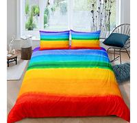 Loussiesd Girls Duvet Cover Rainbow Stripe Bedding Set For Kids Girls Teens Vibrant Colorful Striped Lines Comforter Cover Ultra Soft Watercolor Bedding & Linen King Size Zipper